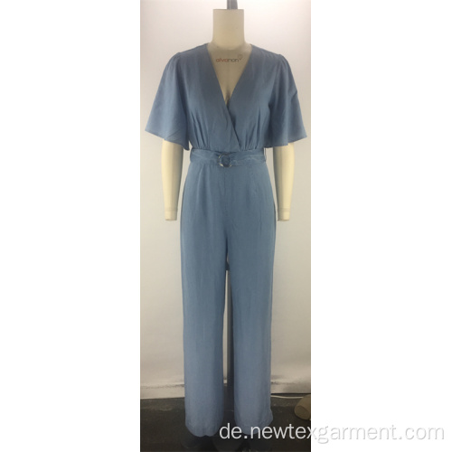 Damenoverall der Tencel-Denim-Kurzarmgürtel-Frau